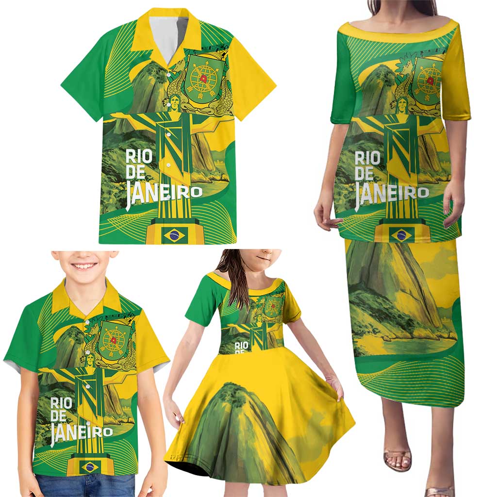 Rio de Janeiro Brazil Family Matching Puletasi and Hawaiian Shirt Christ the Redeemer Mix Sugarloaf Mountain - Wonder Print Shop