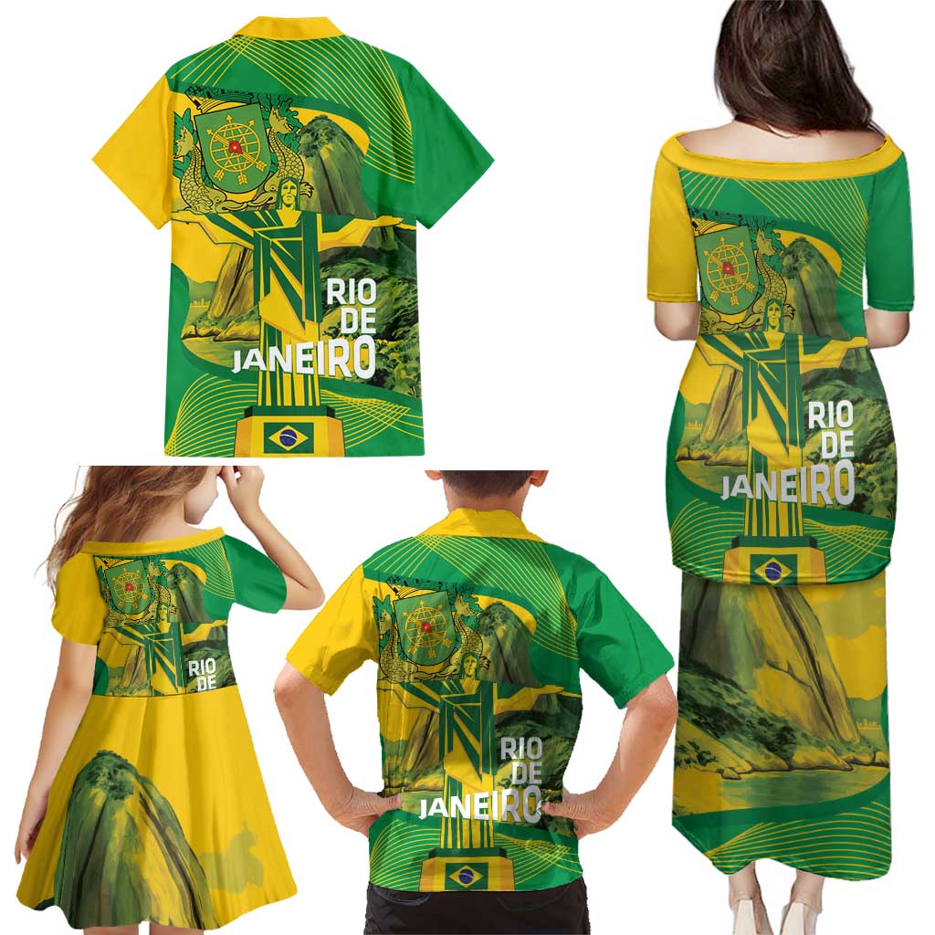 Rio de Janeiro Brazil Family Matching Puletasi and Hawaiian Shirt Christ the Redeemer Mix Sugarloaf Mountain - Wonder Print Shop