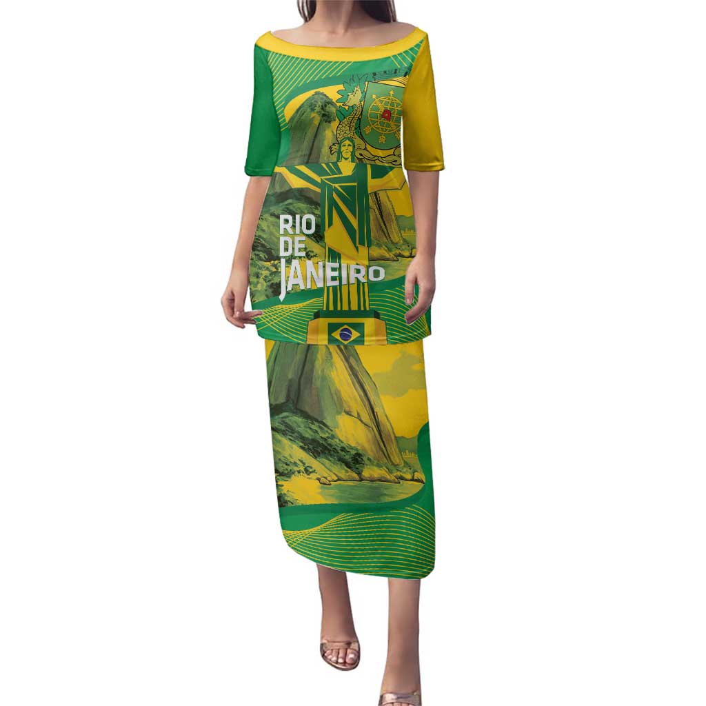 Rio de Janeiro Brazil Family Matching Puletasi and Hawaiian Shirt Christ the Redeemer Mix Sugarloaf Mountain - Wonder Print Shop