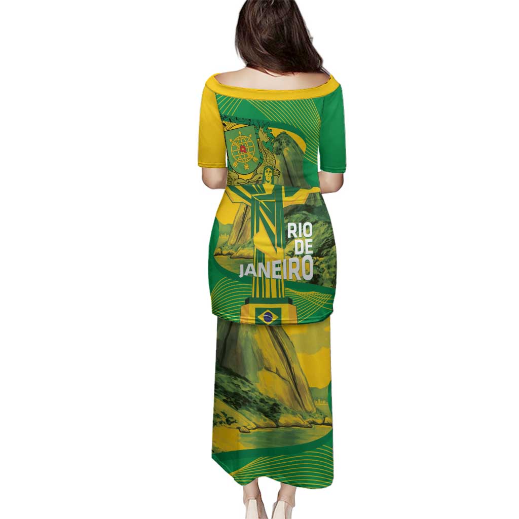 Rio de Janeiro Brazil Family Matching Puletasi and Hawaiian Shirt Christ the Redeemer Mix Sugarloaf Mountain - Wonder Print Shop