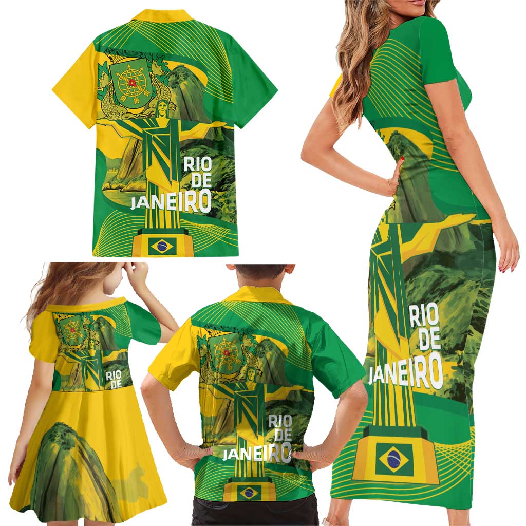 Rio de Janeiro Brazil Family Matching Short Sleeve Bodycon Dress and Hawaiian Shirt Christ the Redeemer Mix Sugarloaf Mountain - Wonder Print Shop