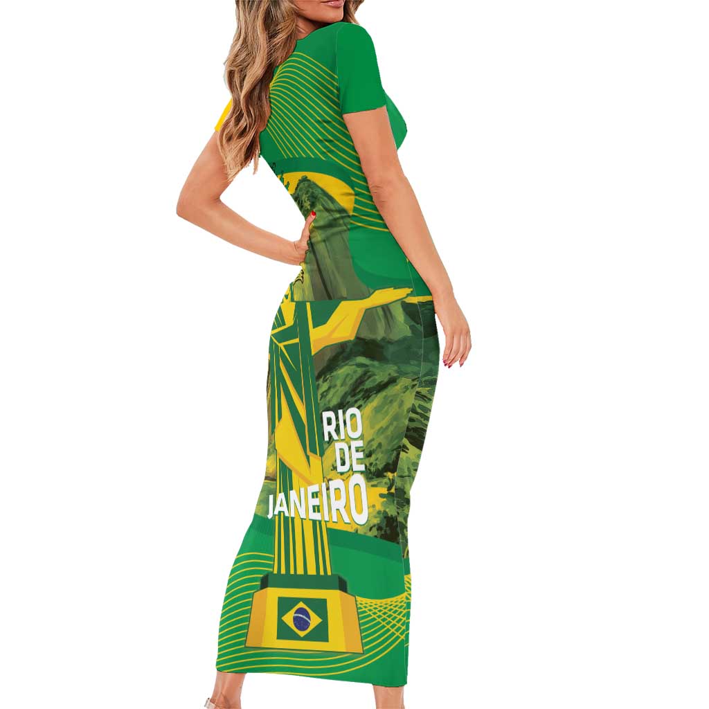 Rio de Janeiro Brazil Family Matching Short Sleeve Bodycon Dress and Hawaiian Shirt Christ the Redeemer Mix Sugarloaf Mountain - Wonder Print Shop