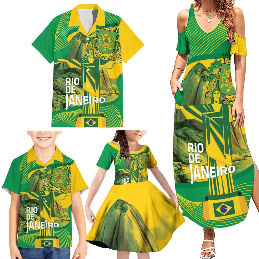 Rio de Janeiro Brazil Family Matching Summer Maxi Dress and Hawaiian Shirt Christ the Redeemer Mix Sugarloaf Mountain - Wonder Print Shop