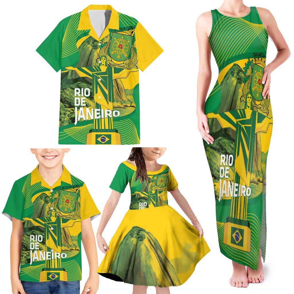 Rio de Janeiro Brazil Family Matching Tank Maxi Dress and Hawaiian Shirt Christ the Redeemer Mix Sugarloaf Mountain - Wonder Print Shop