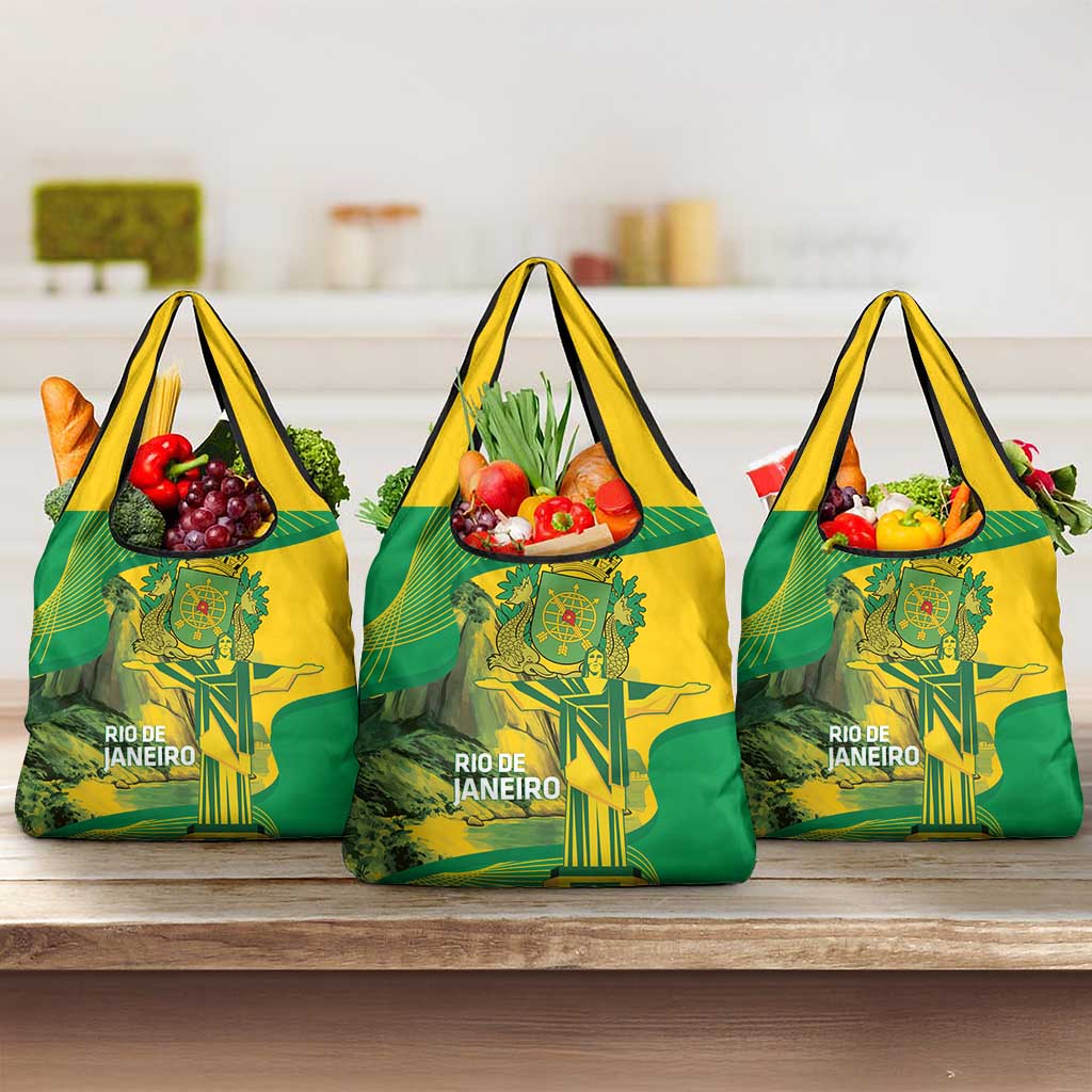 Rio de Janeiro Brazil Grocery Bag Christ the Redeemer Mix Sugarloaf Mountain - Wonder Print Shop