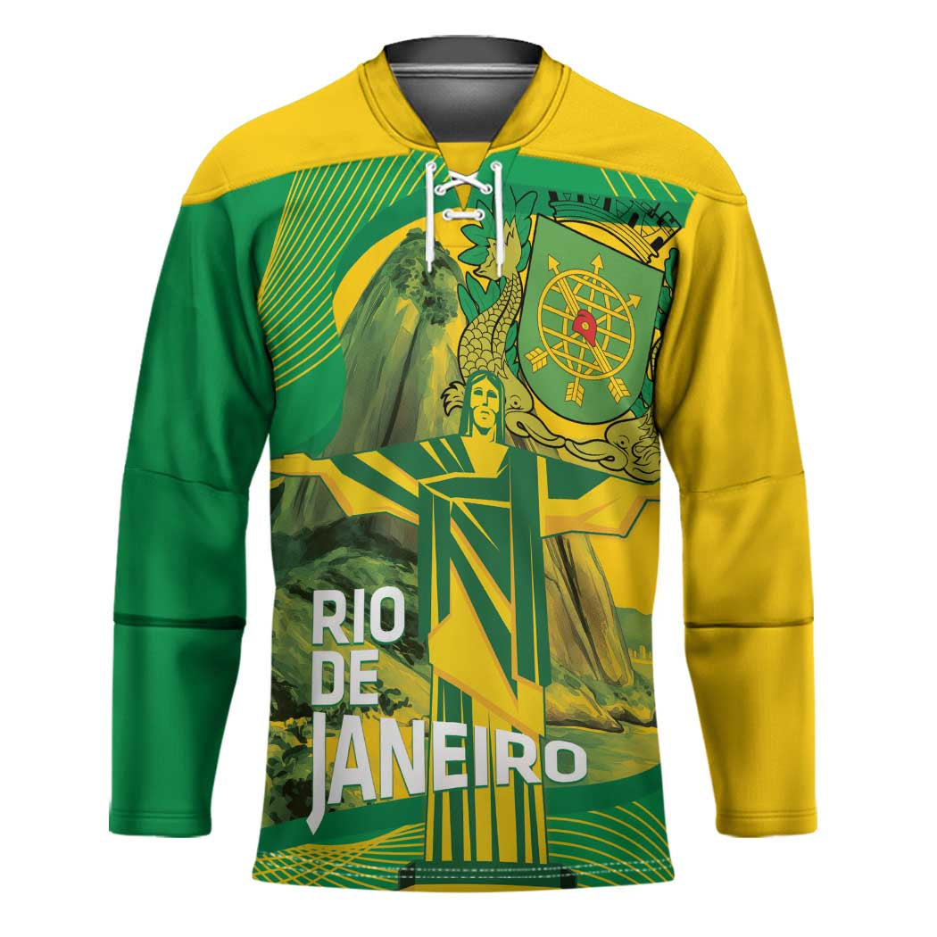 Rio de Janeiro Brazil Hockey Jersey Christ the Redeemer Mix Sugarloaf Mountain - Wonder Print Shop