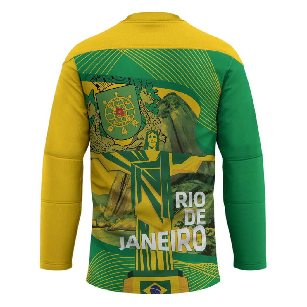 Rio de Janeiro Brazil Hockey Jersey Christ the Redeemer Mix Sugarloaf Mountain - Wonder Print Shop