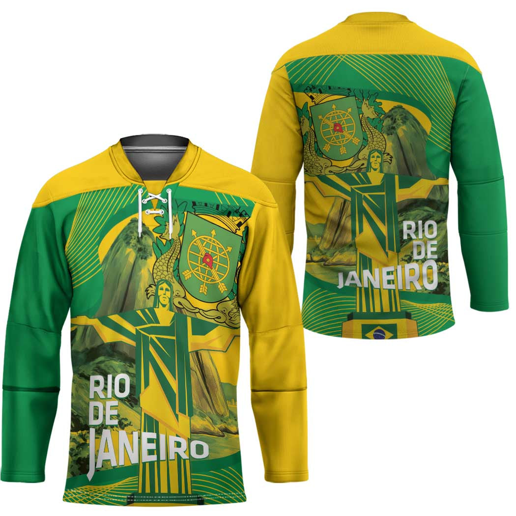 Rio de Janeiro Brazil Hockey Jersey Christ the Redeemer Mix Sugarloaf Mountain - Wonder Print Shop