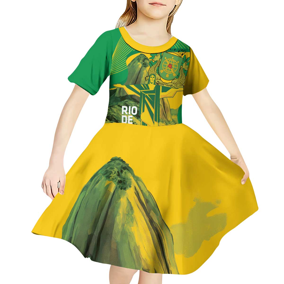 Rio de Janeiro Brazil Kid Short Sleeve Dress Christ the Redeemer Mix Sugarloaf Mountain - Wonder Print Shop