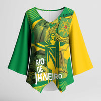 Rio de Janeiro Brazil Kimono Sleeve Blouse Christ the Redeemer Mix Sugarloaf Mountain - Wonder Print Shop