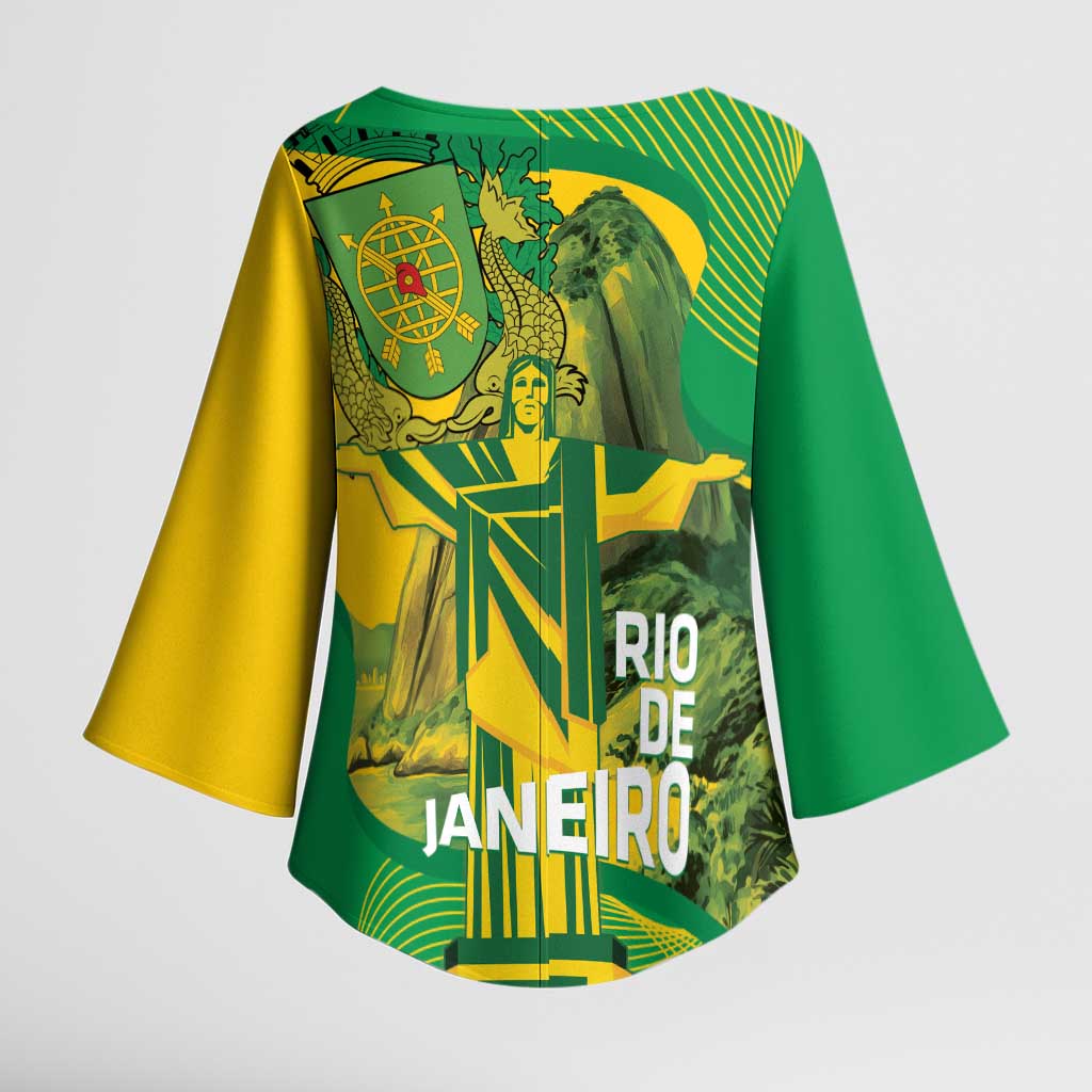 Rio de Janeiro Brazil Kimono Sleeve Blouse Christ the Redeemer Mix Sugarloaf Mountain - Wonder Print Shop