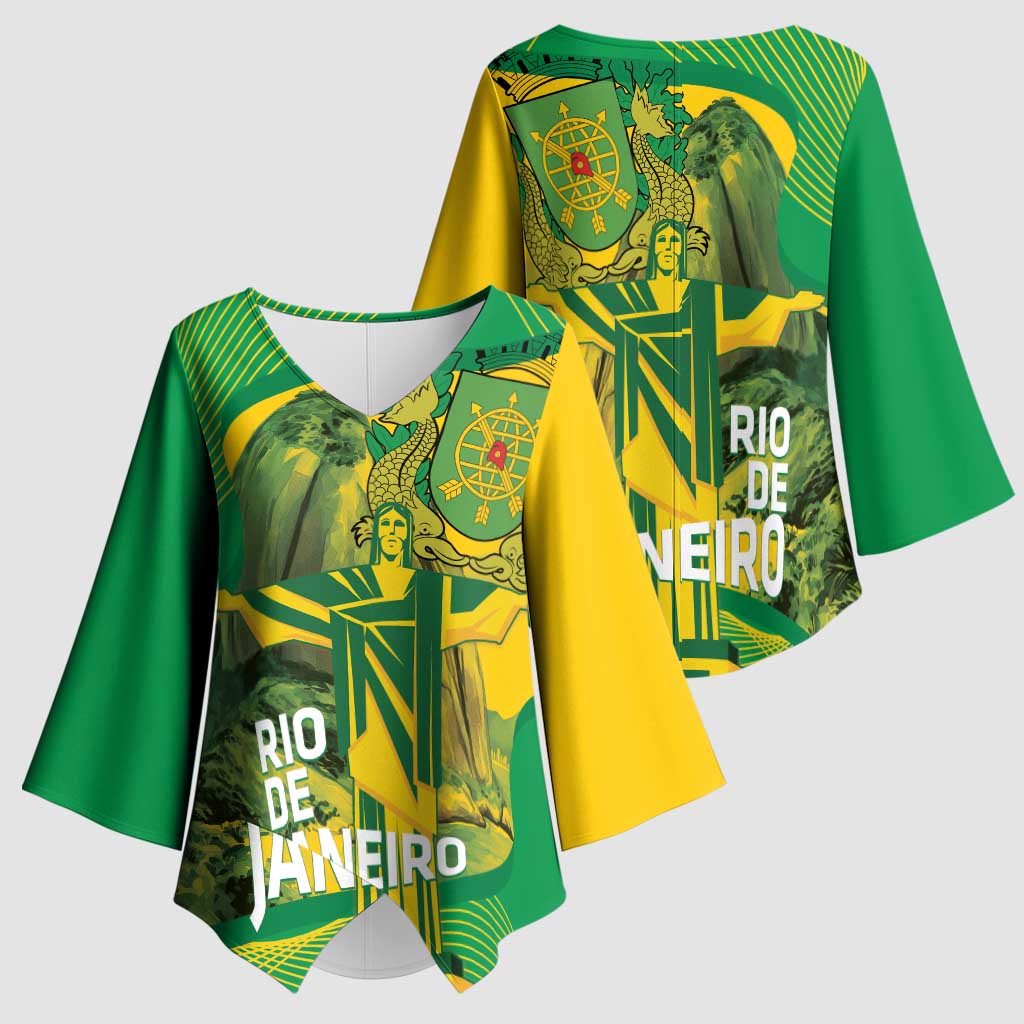 Rio de Janeiro Brazil Kimono Sleeve Blouse Christ the Redeemer Mix Sugarloaf Mountain - Wonder Print Shop