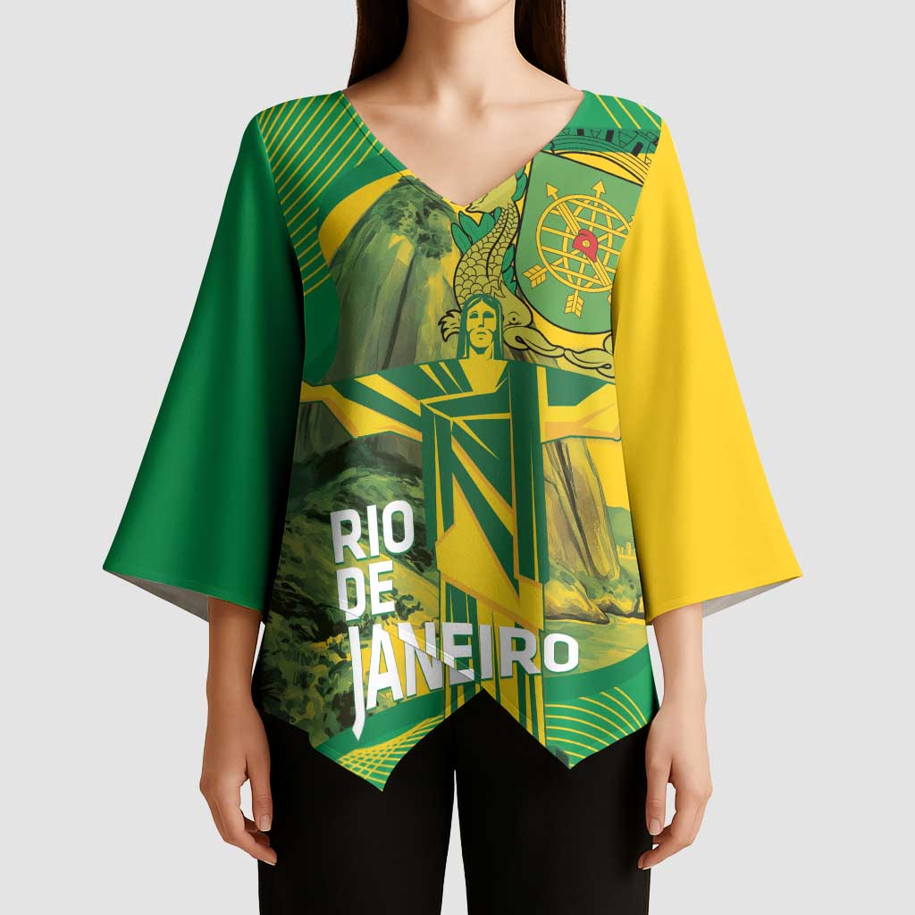 Rio de Janeiro Brazil Kimono Sleeve Blouse Christ the Redeemer Mix Sugarloaf Mountain - Wonder Print Shop
