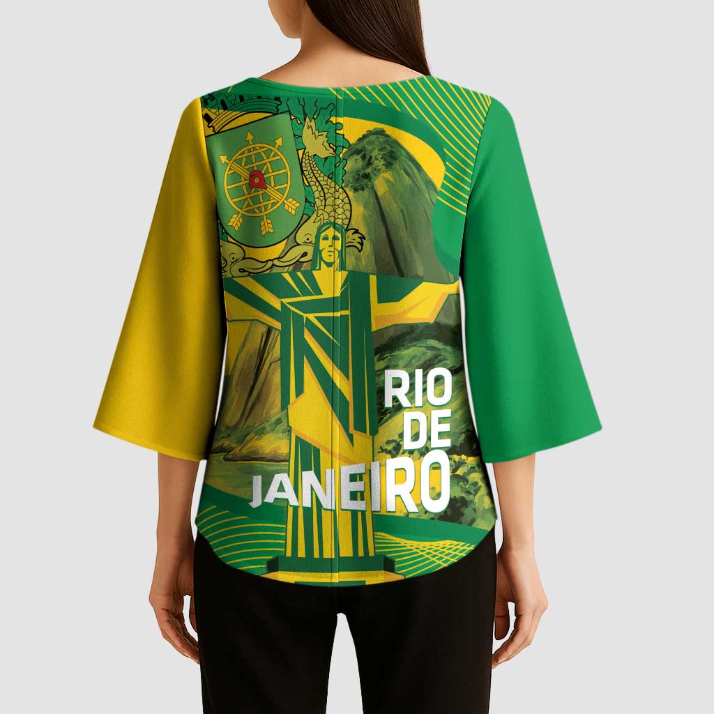 Rio de Janeiro Brazil Kimono Sleeve Blouse Christ the Redeemer Mix Sugarloaf Mountain - Wonder Print Shop
