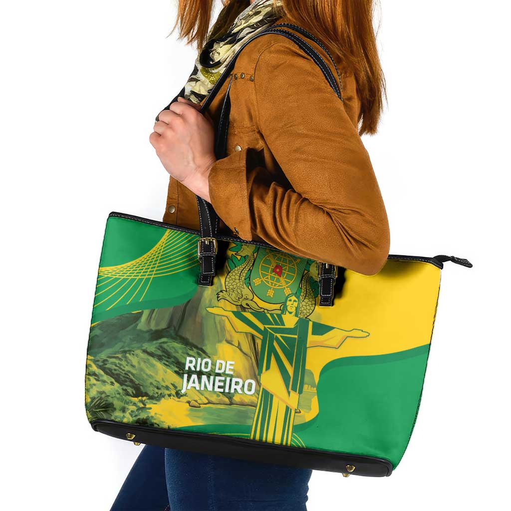 Rio de Janeiro Brazil Leather Tote Bag Christ the Redeemer Mix Sugarloaf Mountain - Wonder Print Shop