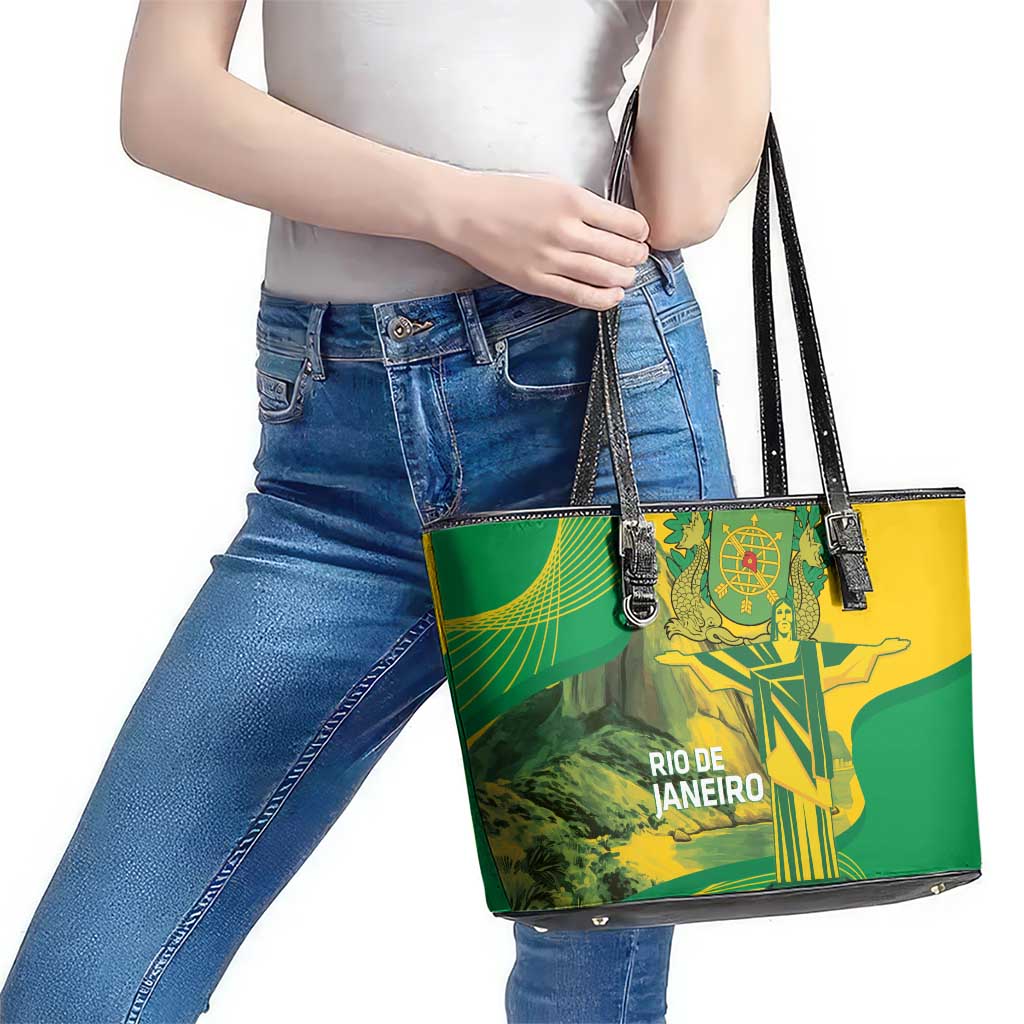Rio de Janeiro Brazil Leather Tote Bag Christ the Redeemer Mix Sugarloaf Mountain - Wonder Print Shop