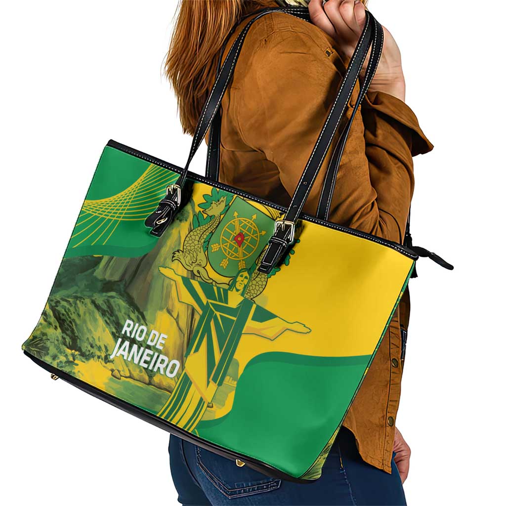 Rio de Janeiro Brazil Leather Tote Bag Christ the Redeemer Mix Sugarloaf Mountain - Wonder Print Shop