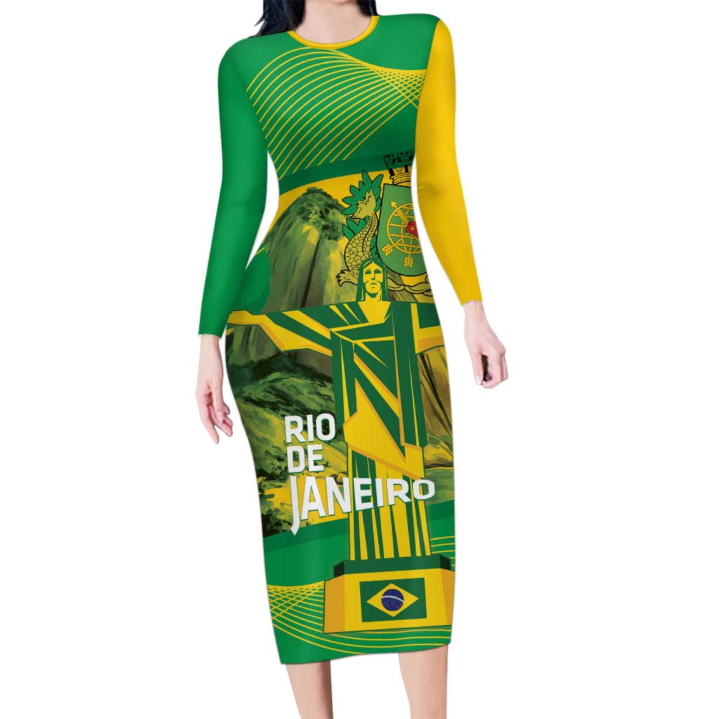 Rio de Janeiro Brazil Long Sleeve Bodycon Dress Christ the Redeemer Mix Sugarloaf Mountain - Wonder Print Shop