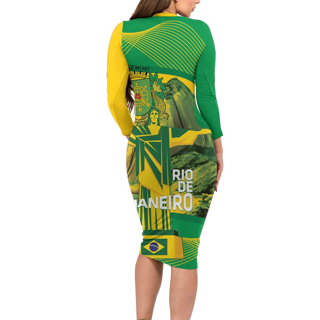 Rio de Janeiro Brazil Long Sleeve Bodycon Dress Christ the Redeemer Mix Sugarloaf Mountain - Wonder Print Shop