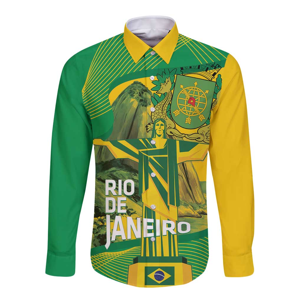 Rio de Janeiro Brazil Long Sleeve Button Shirt Christ the Redeemer Mix Sugarloaf Mountain - Wonder Print Shop