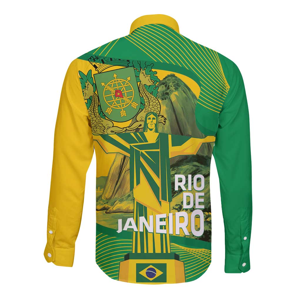 Rio de Janeiro Brazil Long Sleeve Button Shirt Christ the Redeemer Mix Sugarloaf Mountain - Wonder Print Shop