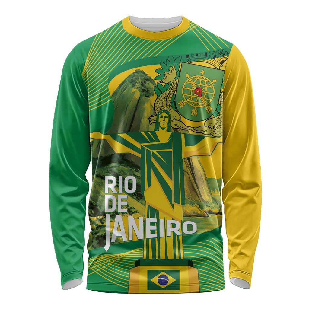Rio de Janeiro Brazil Long Sleeve Shirt Christ the Redeemer Mix Sugarloaf Mountain - Wonder Print Shop