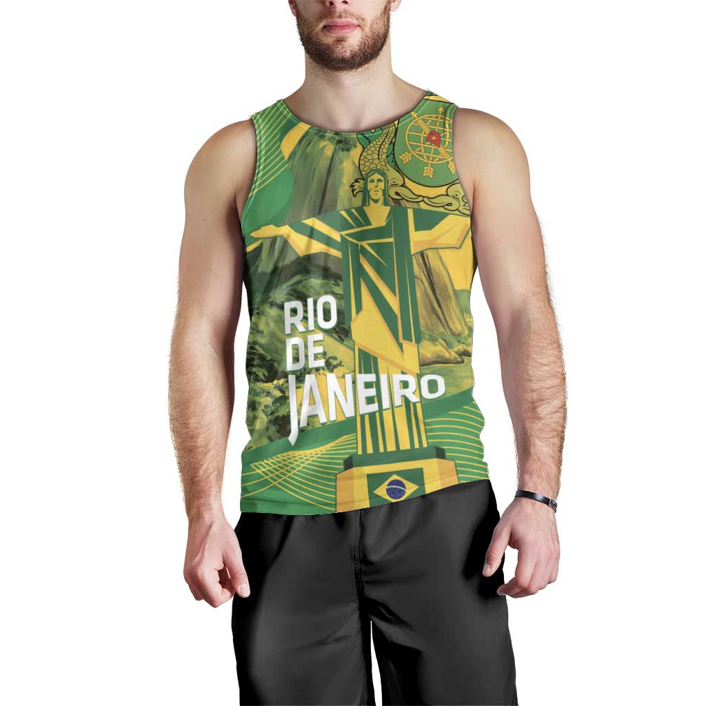 Rio de Janeiro Brazil Men Tank Top Christ the Redeemer Mix Sugarloaf Mountain - Wonder Print Shop