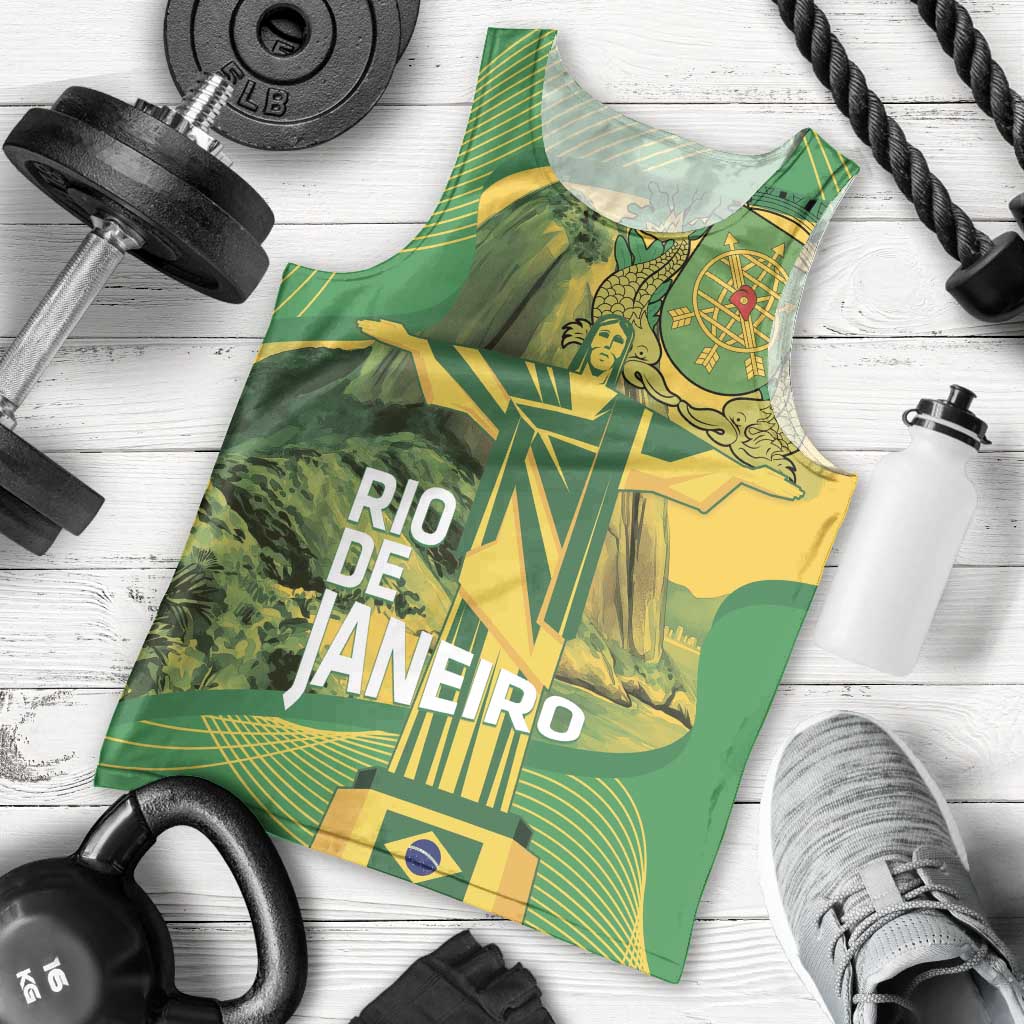 Rio de Janeiro Brazil Men Tank Top Christ the Redeemer Mix Sugarloaf Mountain - Wonder Print Shop