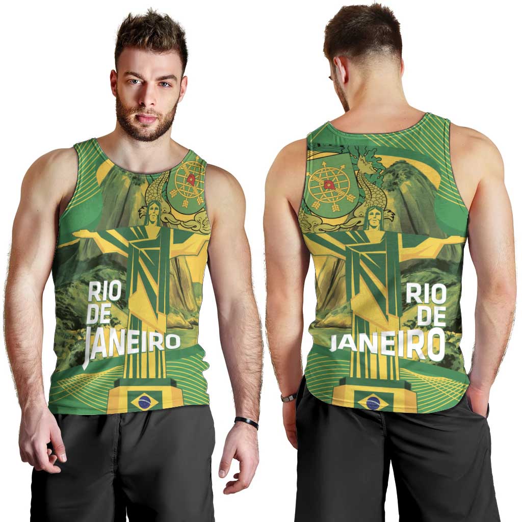 Rio de Janeiro Brazil Men Tank Top Christ the Redeemer Mix Sugarloaf Mountain - Wonder Print Shop