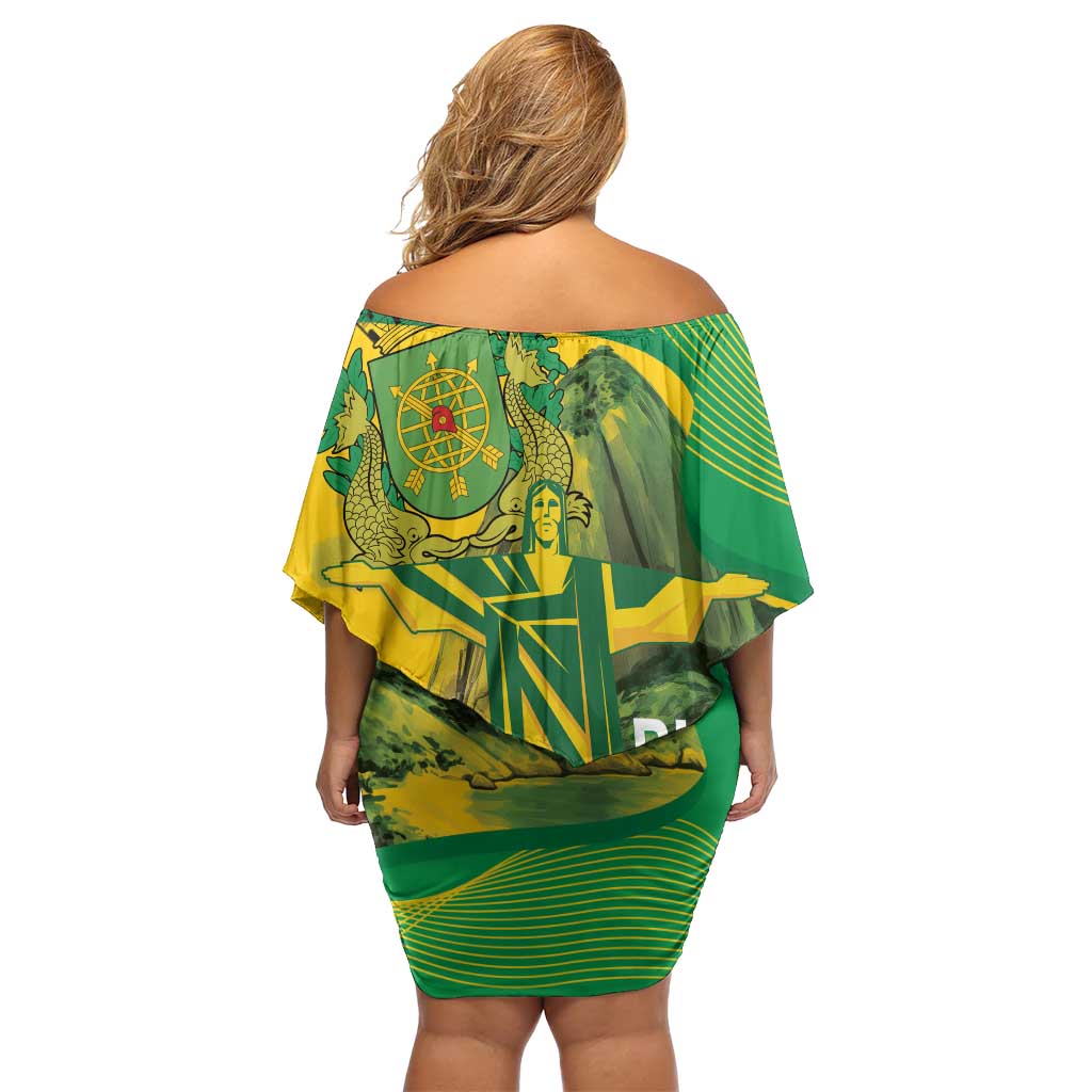 Rio de Janeiro Brazil Off Shoulder Short Dress Christ the Redeemer Mix Sugarloaf Mountain - Wonder Print Shop