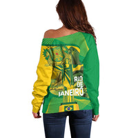 Rio de Janeiro Brazil Off Shoulder Sweater Christ the Redeemer Mix Sugarloaf Mountain - Wonder Print Shop