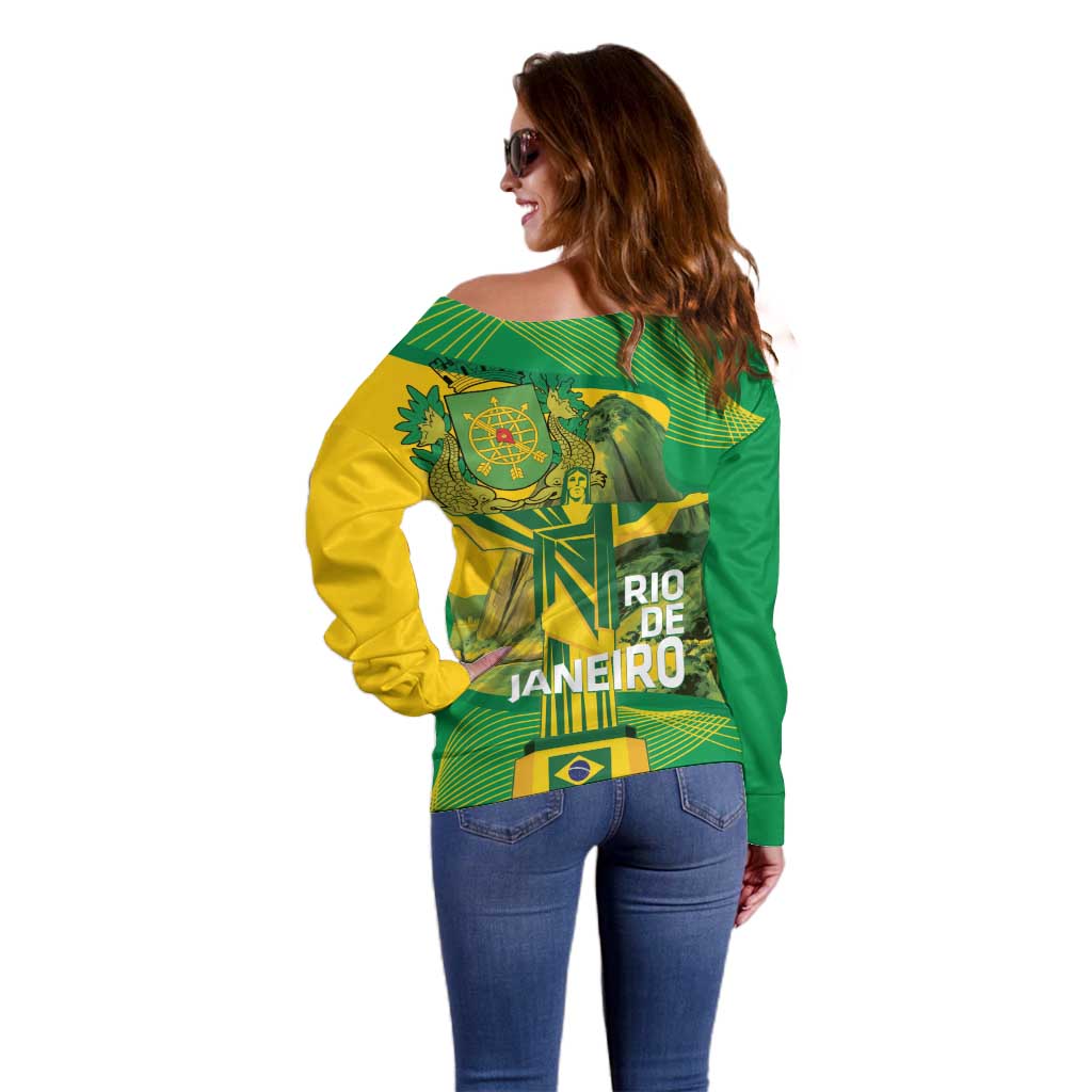 Rio de Janeiro Brazil Off Shoulder Sweater Christ the Redeemer Mix Sugarloaf Mountain - Wonder Print Shop