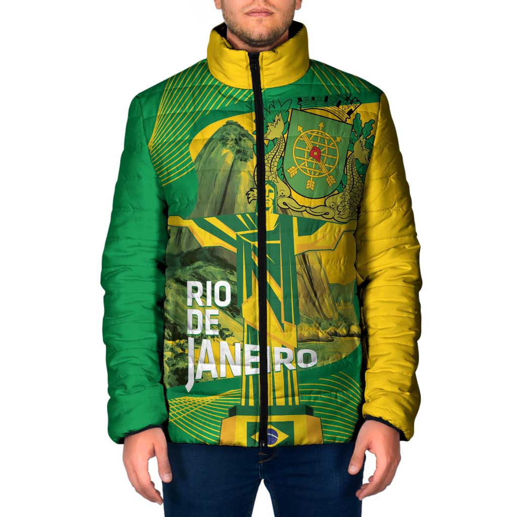 Rio de Janeiro Brazil Padded Jacket Christ the Redeemer Mix Sugarloaf Mountain - Wonder Print Shop