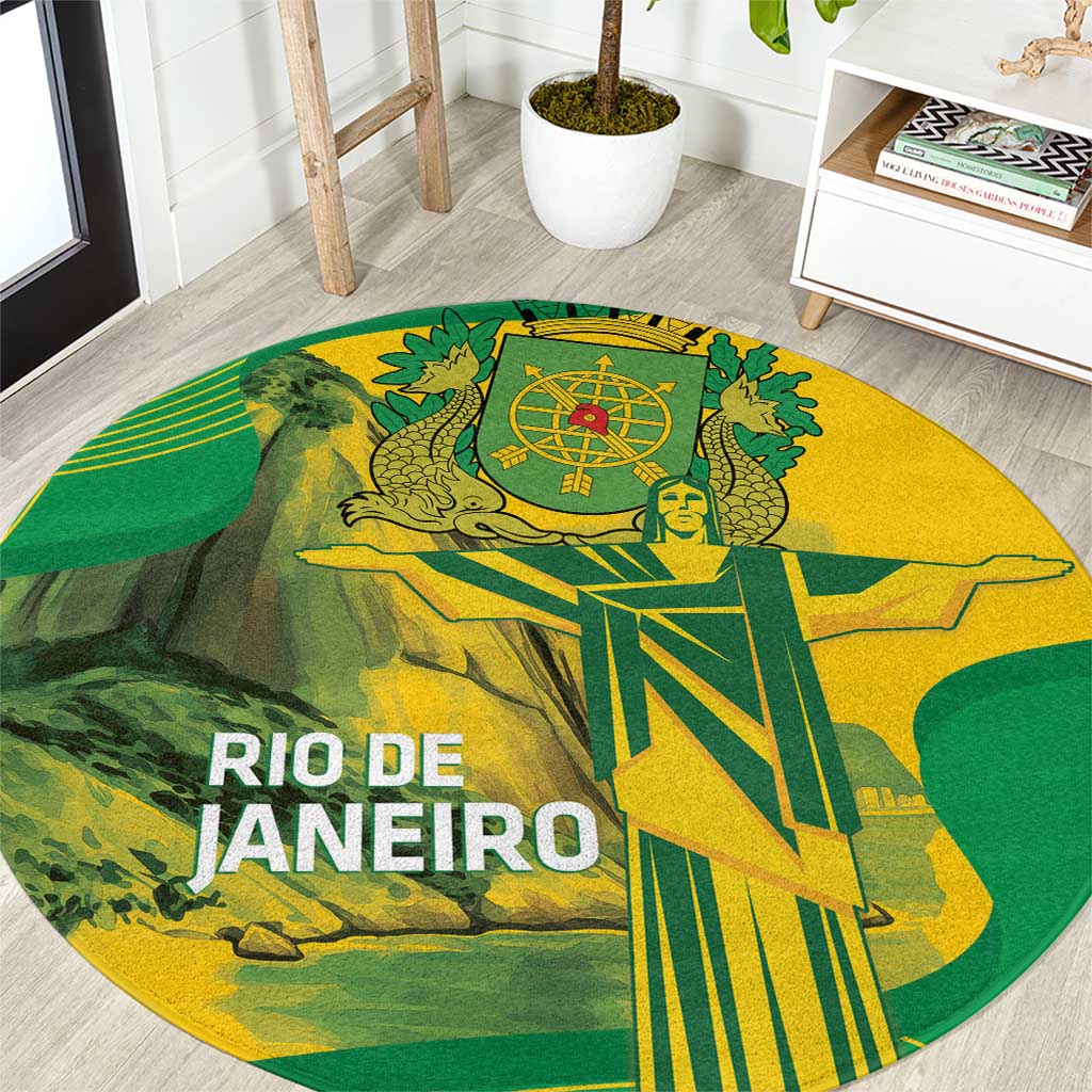 Rio de Janeiro Brazil Round Carpet Christ the Redeemer Mix Sugarloaf Mountain - Wonder Print Shop