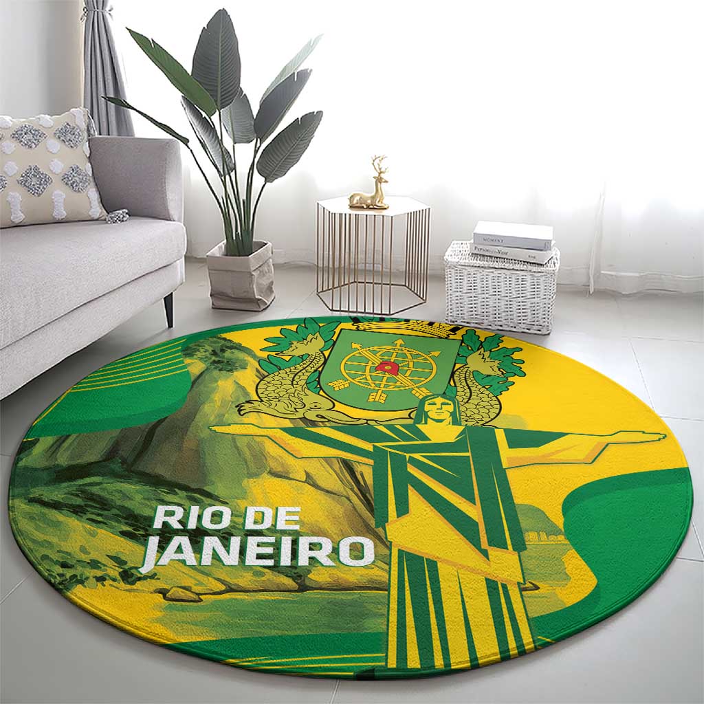 Rio de Janeiro Brazil Round Carpet Christ the Redeemer Mix Sugarloaf Mountain - Wonder Print Shop