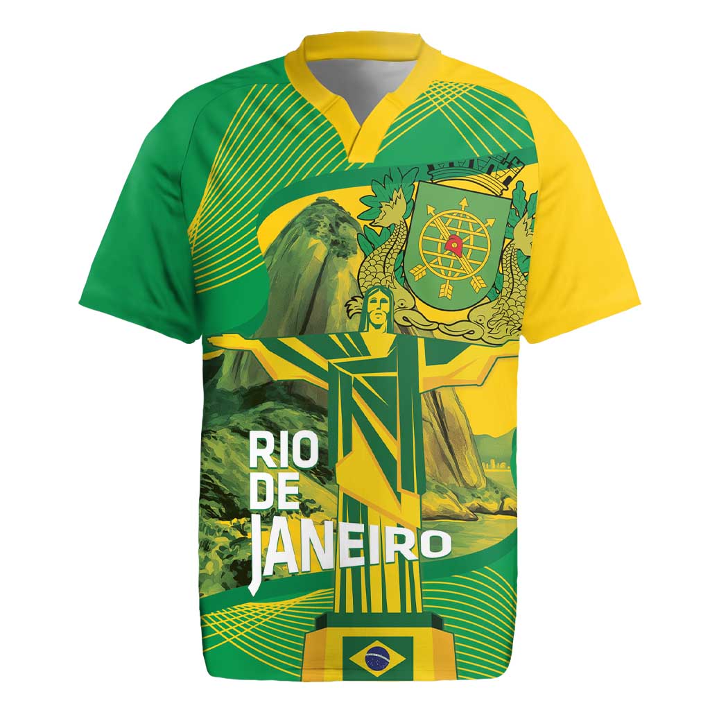 Rio de Janeiro Brazil Rugby Jersey Christ the Redeemer Mix Sugarloaf Mountain - Wonder Print Shop