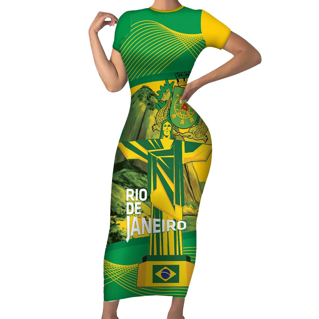 Rio de Janeiro Brazil Short Sleeve Bodycon Dress Christ the Redeemer Mix Sugarloaf Mountain - Wonder Print Shop