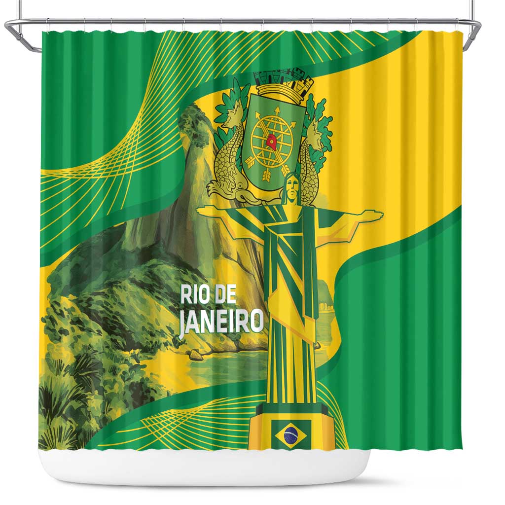 Rio de Janeiro Brazil Shower Curtain Christ the Redeemer Mix Sugarloaf Mountain - Wonder Print Shop