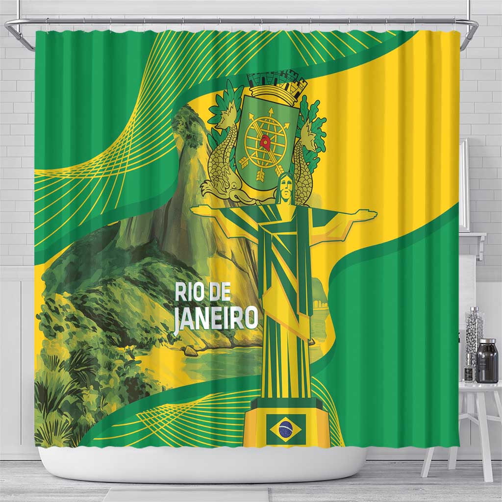 Rio de Janeiro Brazil Shower Curtain Christ the Redeemer Mix Sugarloaf Mountain - Wonder Print Shop