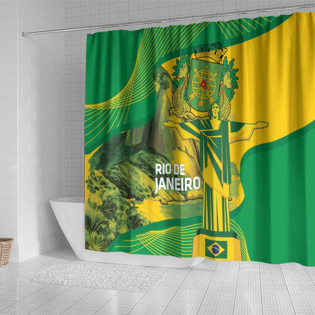 Rio de Janeiro Brazil Shower Curtain Christ the Redeemer Mix Sugarloaf Mountain - Wonder Print Shop