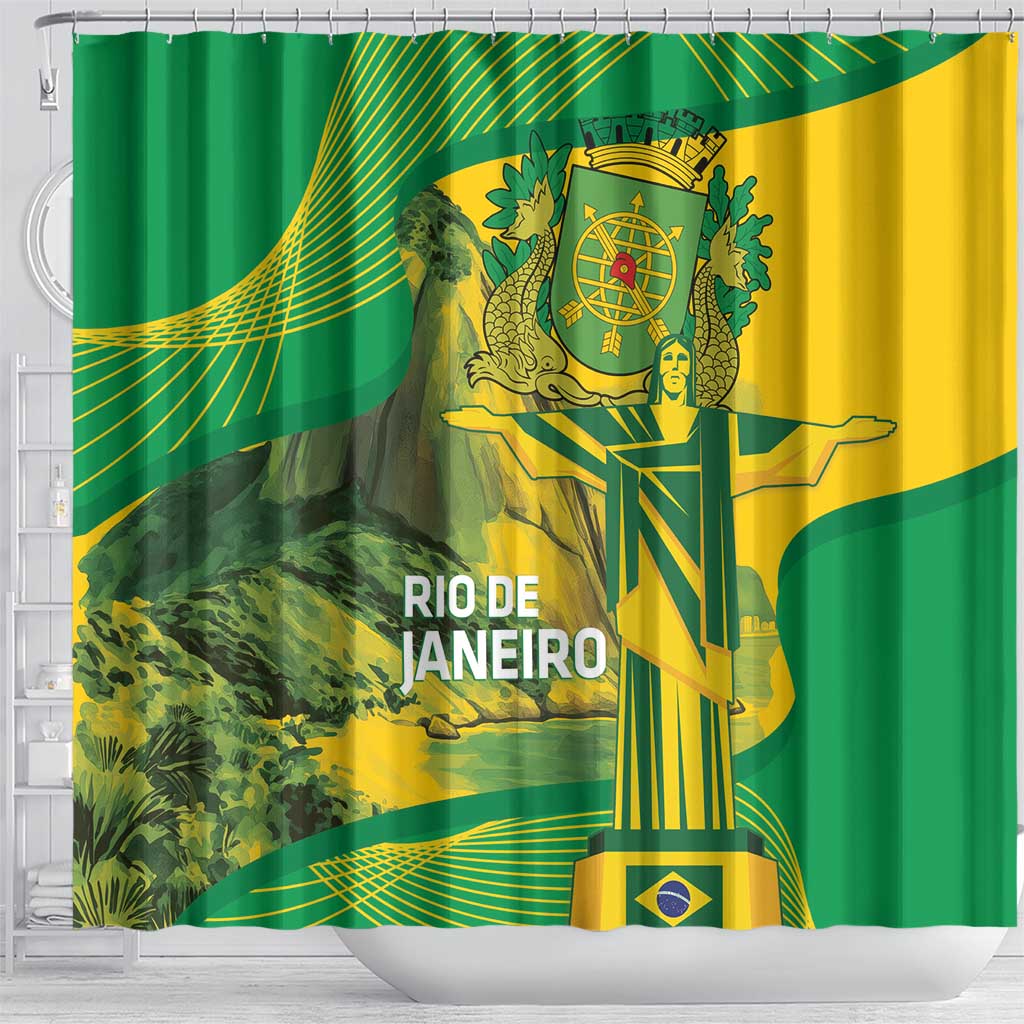 Rio de Janeiro Brazil Shower Curtain Christ the Redeemer Mix Sugarloaf Mountain - Wonder Print Shop
