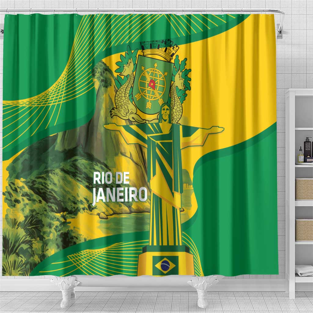 Rio de Janeiro Brazil Shower Curtain Christ the Redeemer Mix Sugarloaf Mountain - Wonder Print Shop