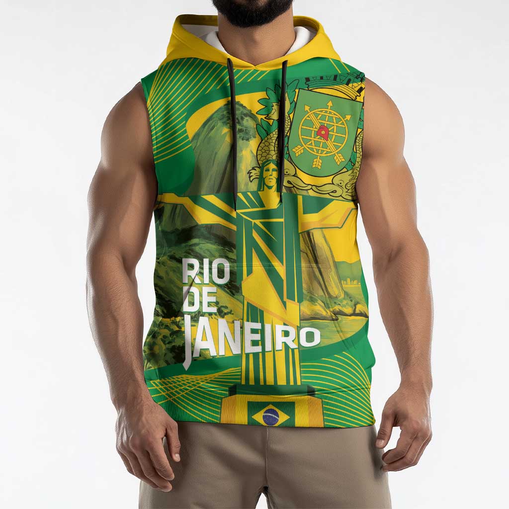 Rio de Janeiro Brazil Sleeveless Hoodie Christ the Redeemer Mix Sugarloaf Mountain - Wonder Print Shop