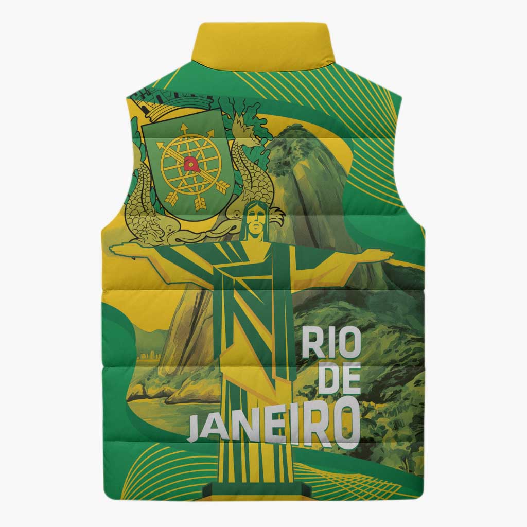 Rio de Janeiro Brazil Sleeveless Puffer Jacket Christ the Redeemer Mix Sugarloaf Mountain - Wonder Print Shop