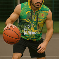 Rio de Janeiro Brazil Sleeveless Zip Hoodie Christ the Redeemer Mix Sugarloaf Mountain - Wonder Print Shop