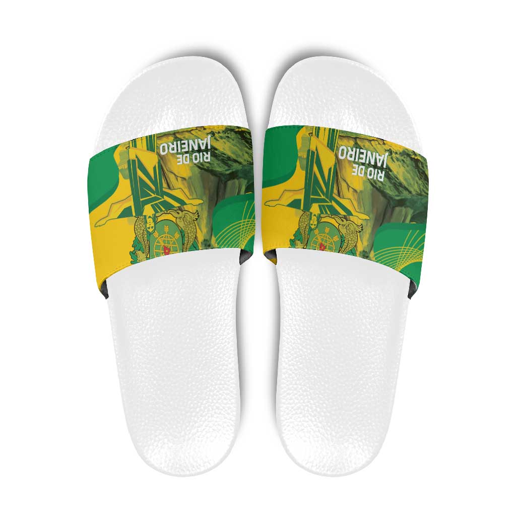 Rio de Janeiro Brazil Slide Sandals Christ the Redeemer Mix Sugarloaf Mountain - Wonder Print Shop