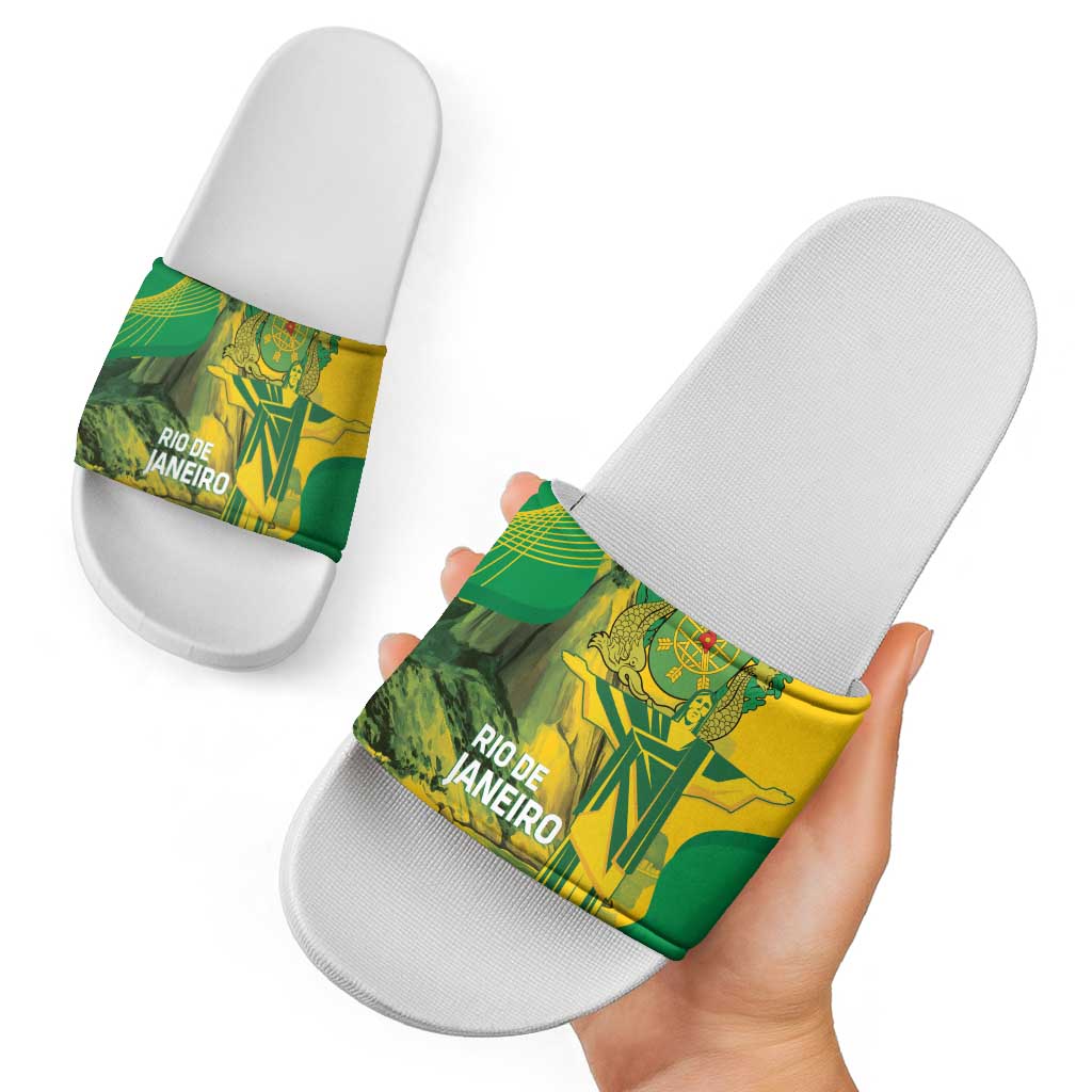 Rio de Janeiro Brazil Slide Sandals Christ the Redeemer Mix Sugarloaf Mountain - Wonder Print Shop