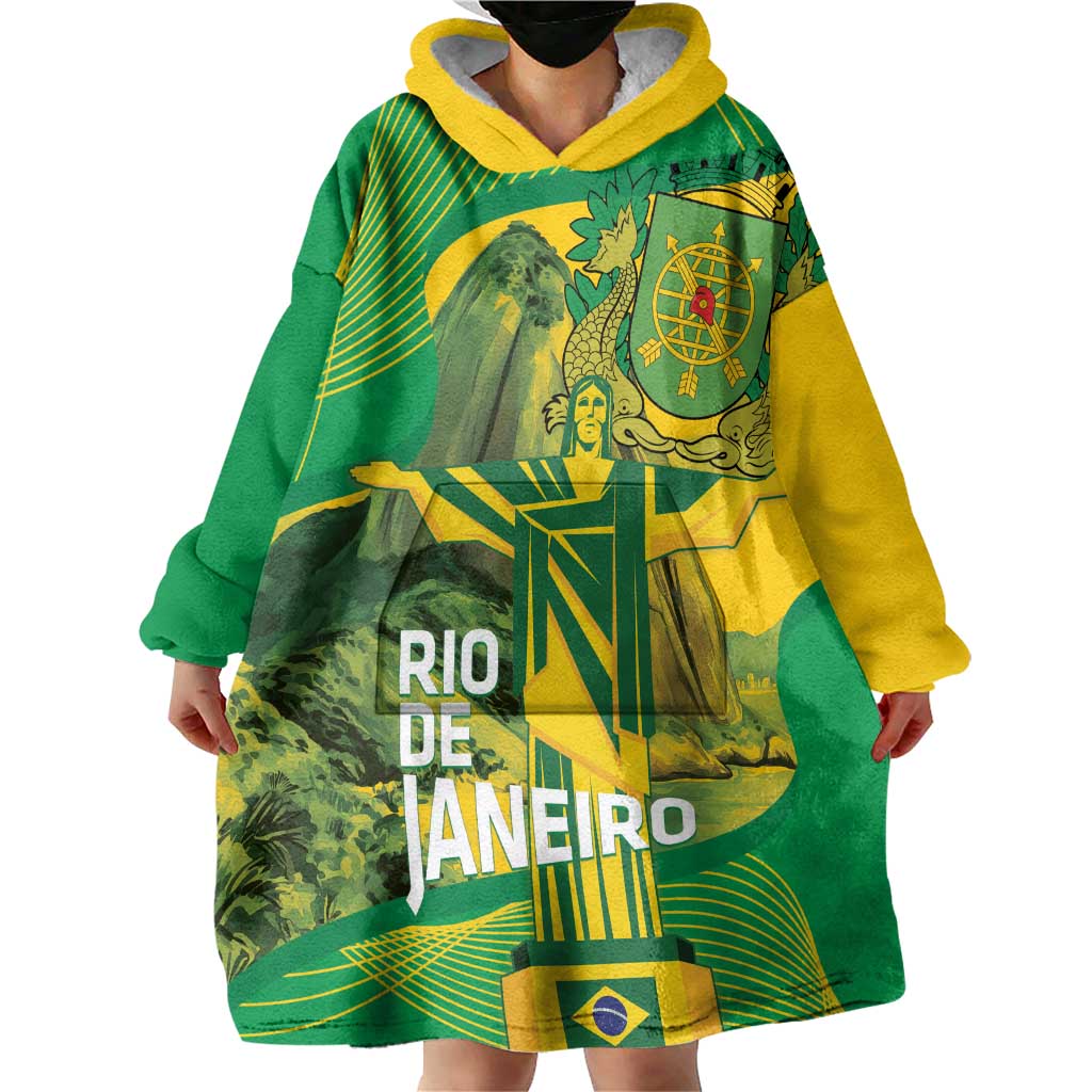 Rio de Janeiro Brazil Wearable Blanket Hoodie Christ the Redeemer Mix Sugarloaf Mountain - Wonder Print Shop