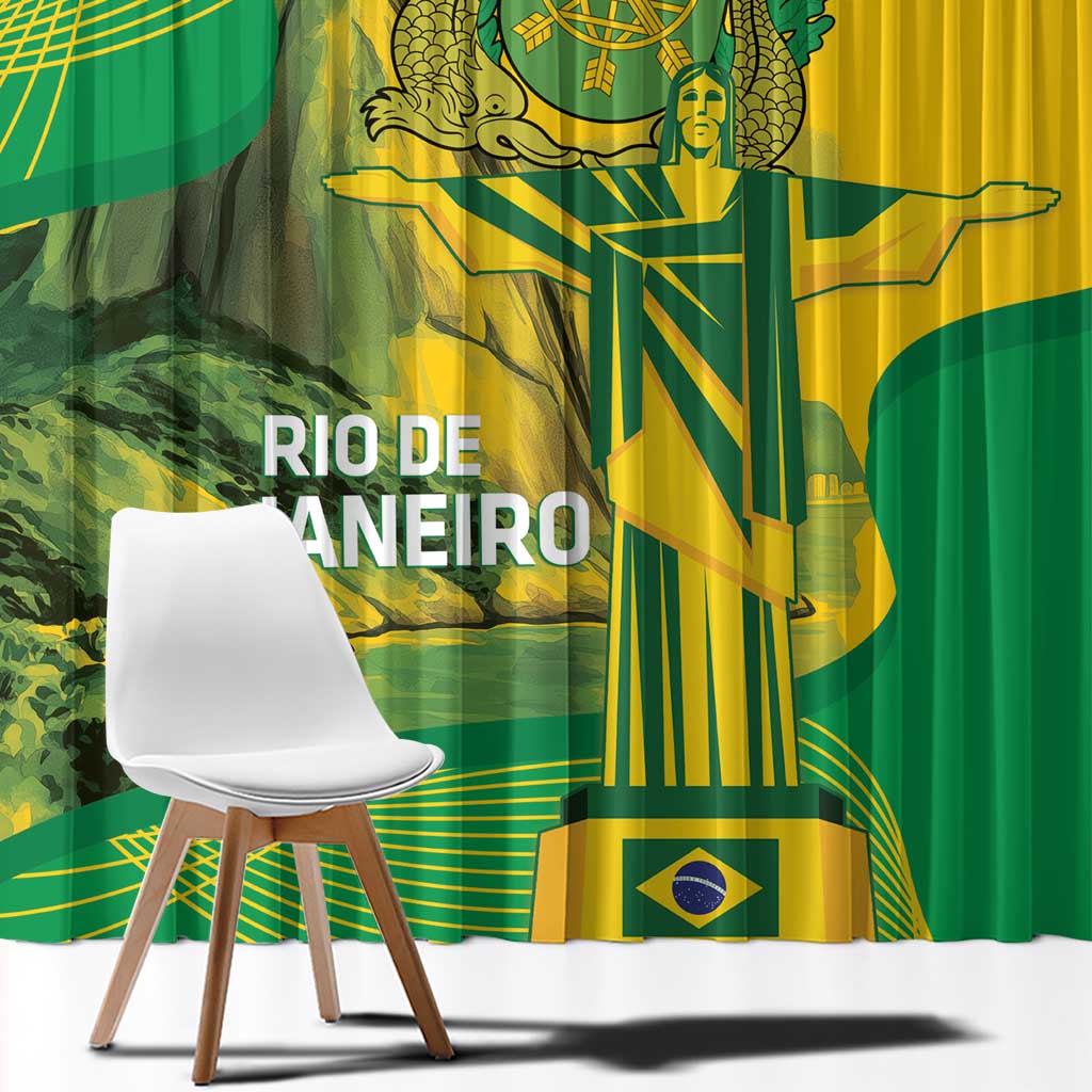 Rio de Janeiro Brazil Window Curtain Christ the Redeemer Mix Sugarloaf Mountain - Wonder Print Shop