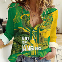 Rio de Janeiro Brazil Women Casual Shirt Christ the Redeemer Mix Sugarloaf Mountain - Wonder Print Shop